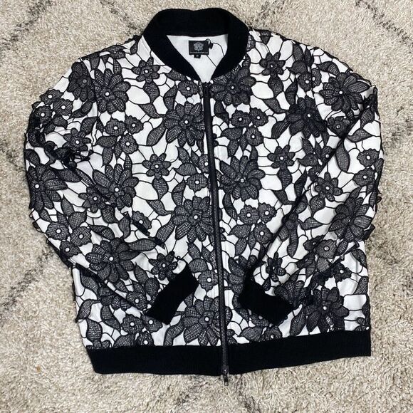 Wendys  Boutique Black & White Lace Bomber Jacket Size 16 NEW - Picture 7 of 11